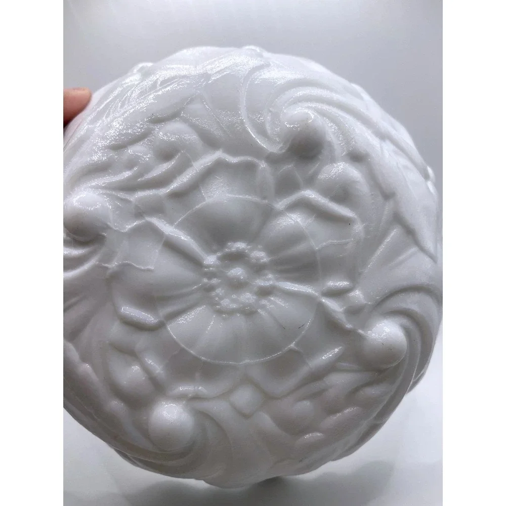 Vintage Milk Glass Bowl – Embossed‎ Leaf & Scroll Design – Ruffled Edge – 8.5